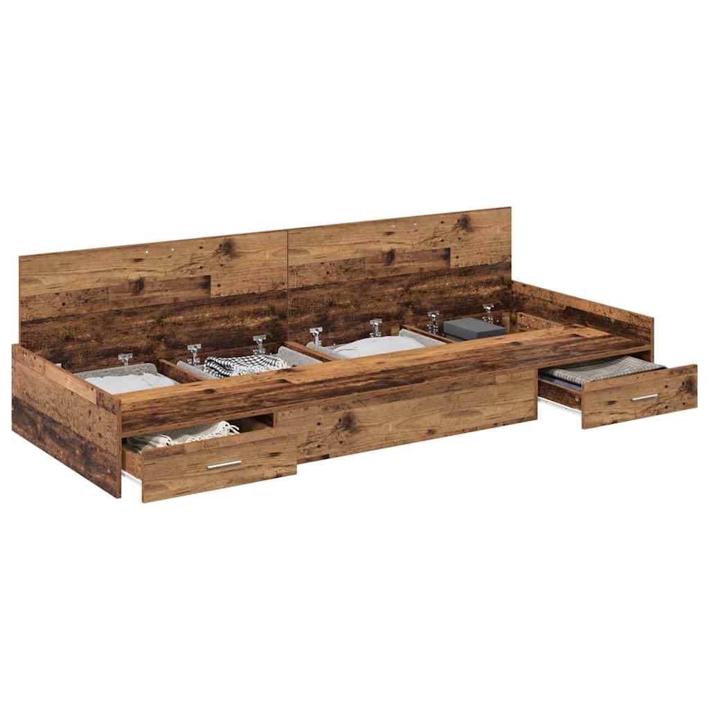 Seng med lagring med hodegjerde Gamle tre 80 x 200 cm Konstruert tre