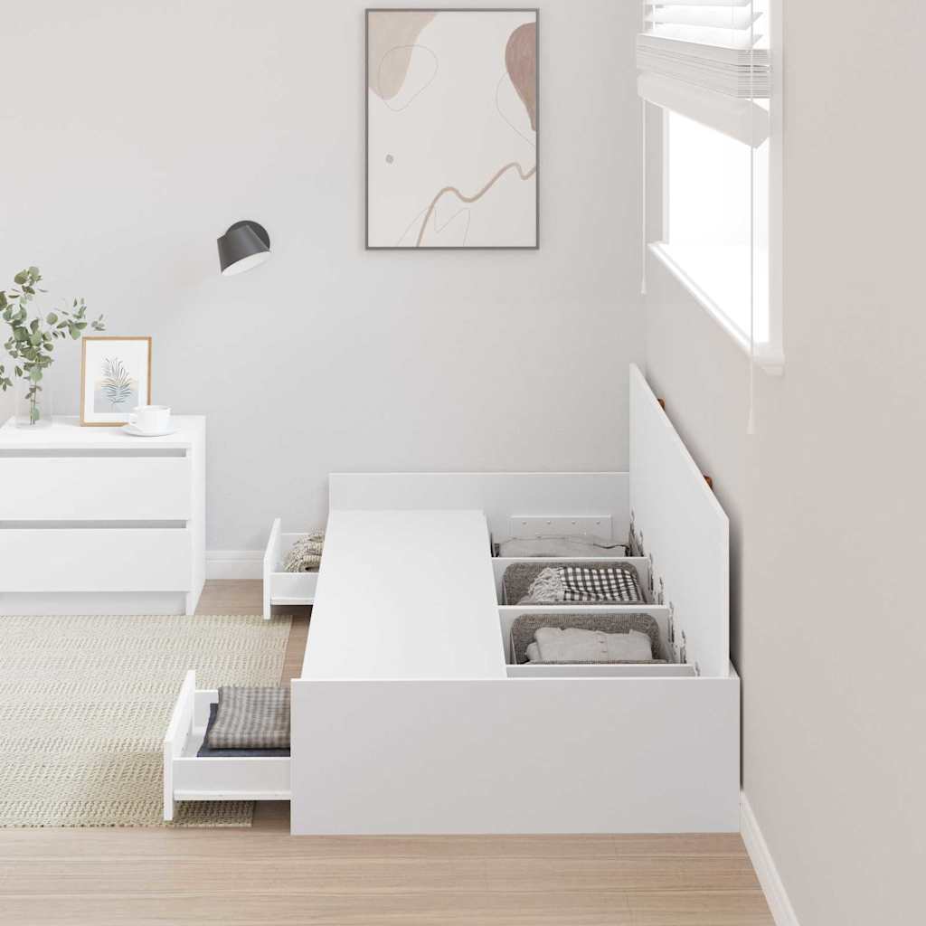 Seng med lagring med hodegjerde Hvit 75 x 190 cm Konstruert tre