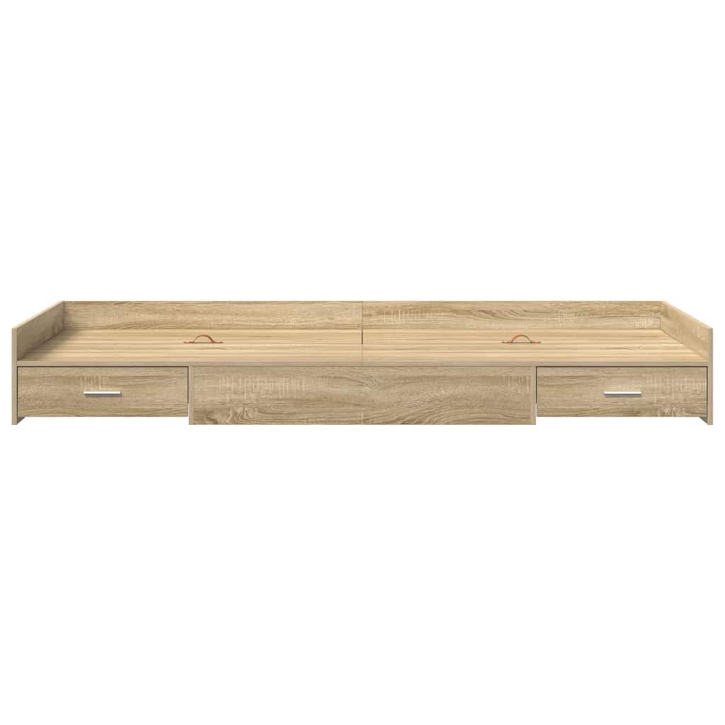 Seng med lagring med hodegjerde Sonoma eik 75 x 190 cm Konstruert tre