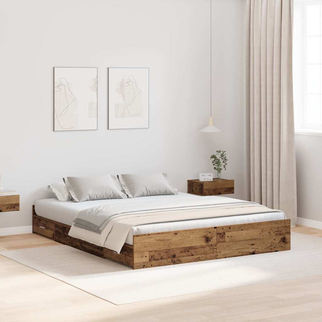 Seng med lagring Gamle tre 140 x 190 cm Konstruert tre