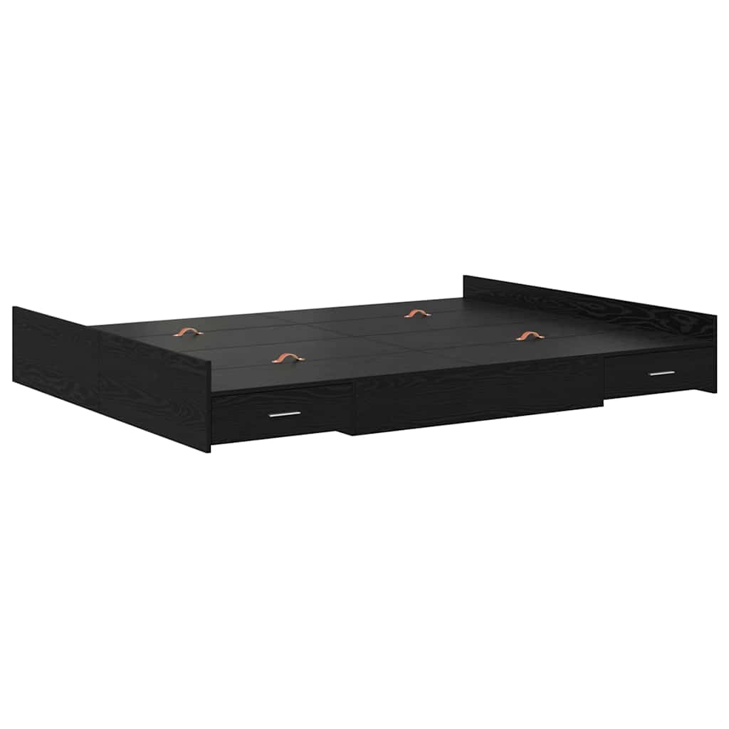 Seng med lagring Svart Eik 135 x 190 cm Konstruert tre