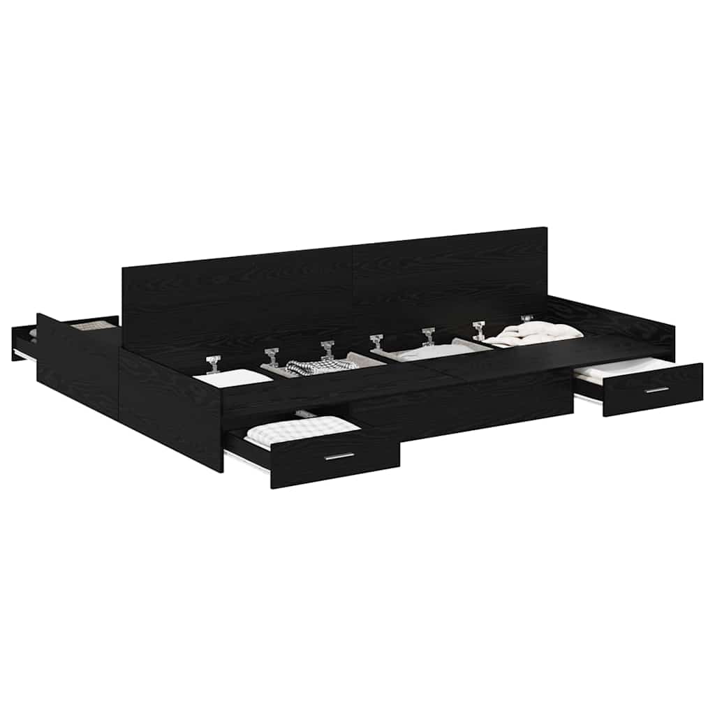 Seng med lagring Svart Eik 135 x 190 cm Konstruert tre