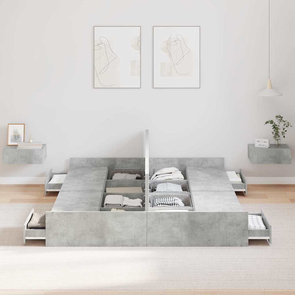 Seng med lagring Betonggrå 135 x 190 cm Konstruert tre