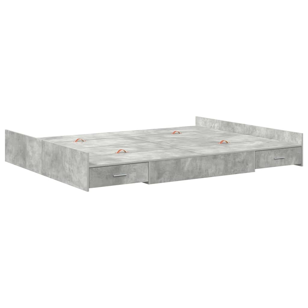 Seng med lagring Betonggrå 135 x 190 cm Konstruert tre