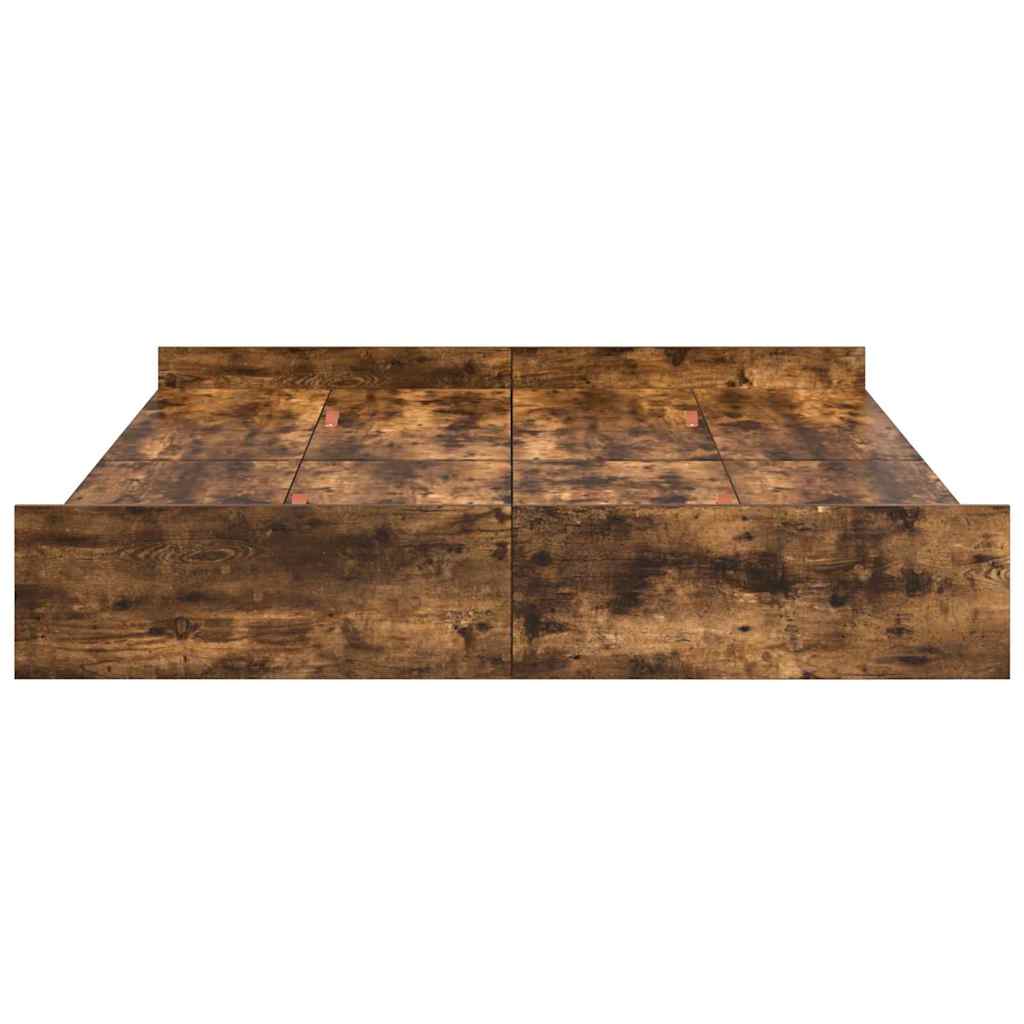 Seng med lagring med skuff Røkt eik 135 x 190 cm Konstruert tre