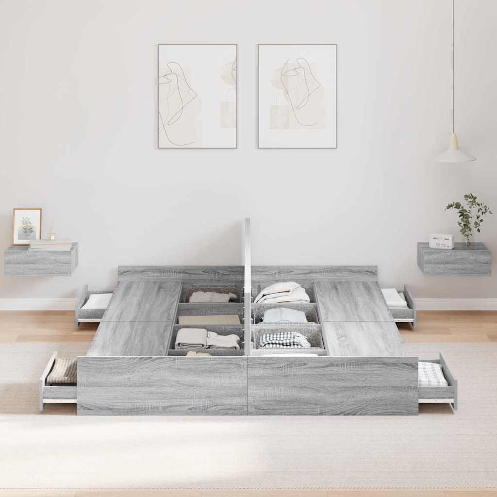 Seng med lagring Grå Sonoma 135 x 190 cm Konstruert tre