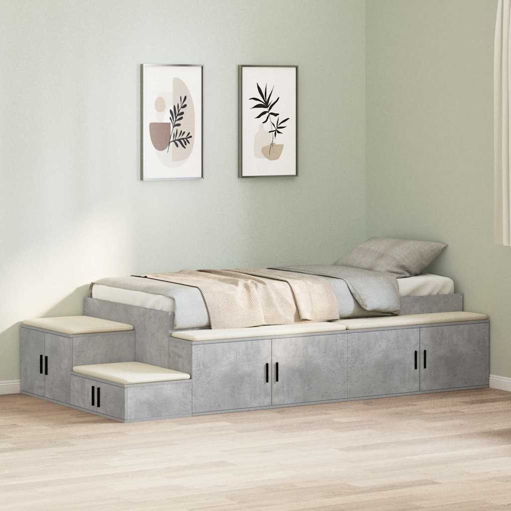 Seng med lagring Betonggrå 244 x 118 x 53.5 cm Konstruert tre