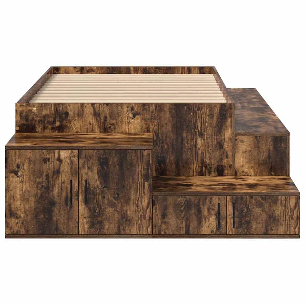 Seng med lagring med lagring Røkt eik 90 cm Konstruert tre