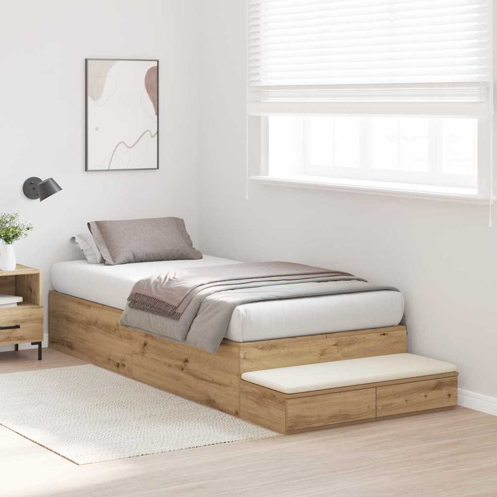 Seng med lagring med skuff Artisan Eik 90 cm Konstruert tre