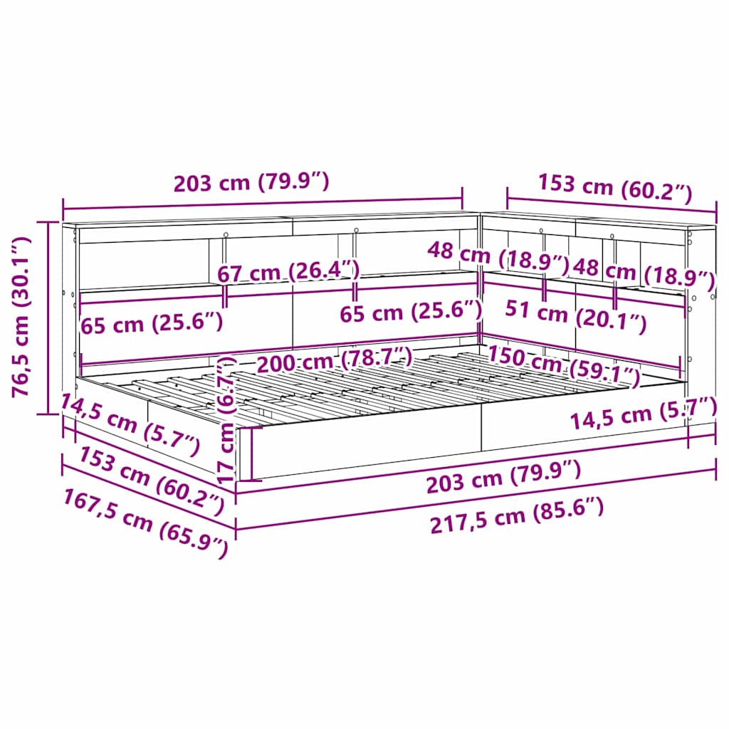 Bokhylle Seng med hodegjerde Hvit 150 x 200 cm Konstruert tre