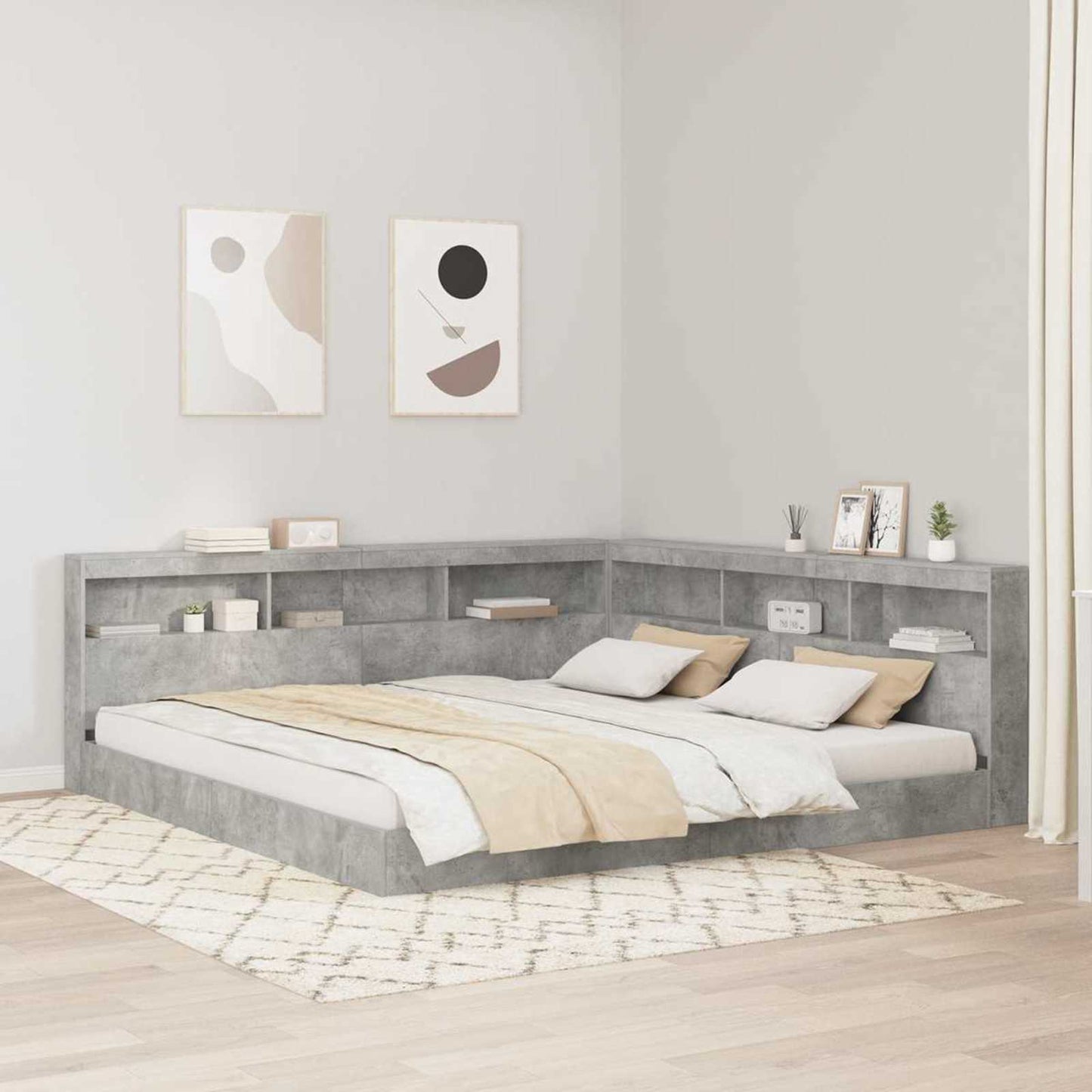 Bokhylle Seng med lagring Betonggrå 180 x 200 cm Konstruert tre