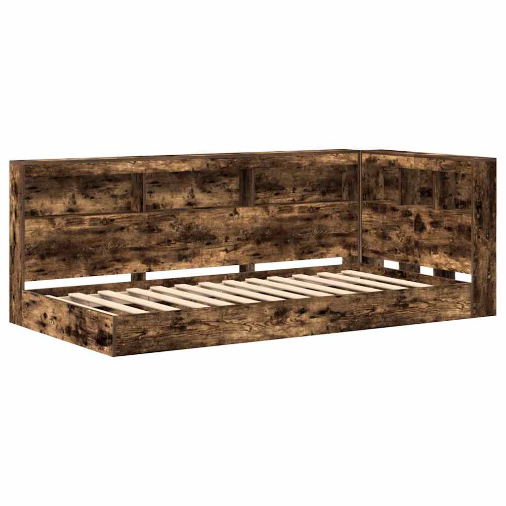 Bokhylle Seng med lagring Røkt eik 75 x 190 cm Konstruert tre