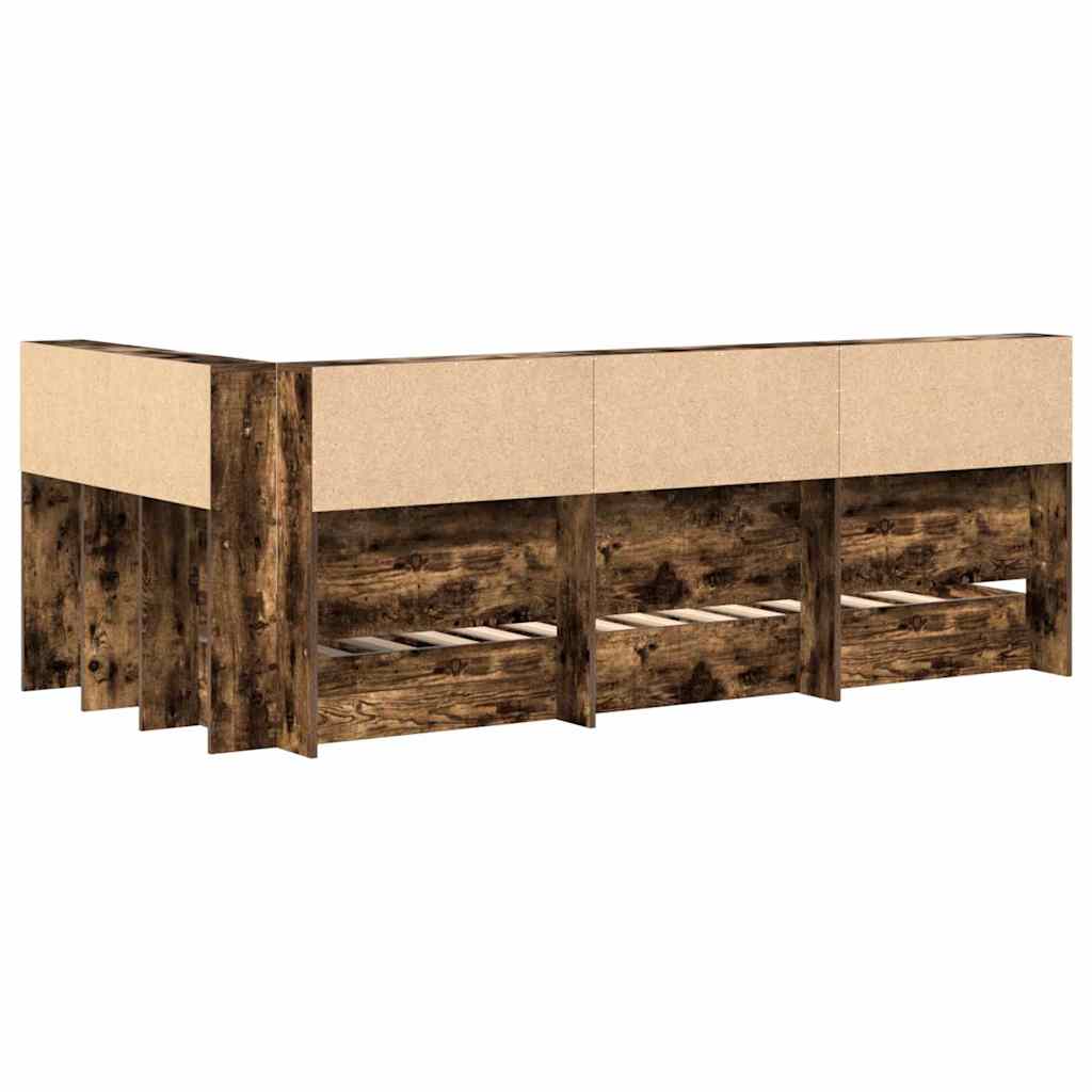 Bokhylle Seng med lagring Røkt eik 75 x 190 cm Konstruert tre