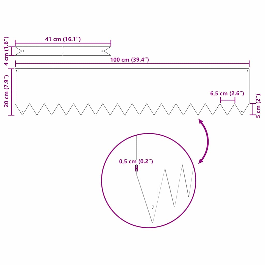 Gjerdekant 50 pcs Svart 100 x 0.05 x 20 cm Kaldvalset stål