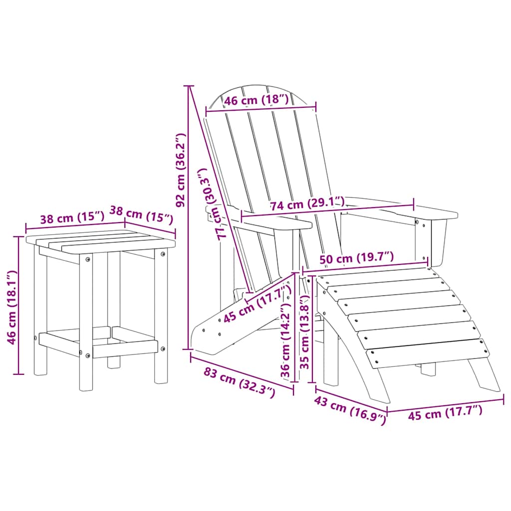 Hage lounge møbler 3 pcs Hvit 38 x 38 x 46cm Plast