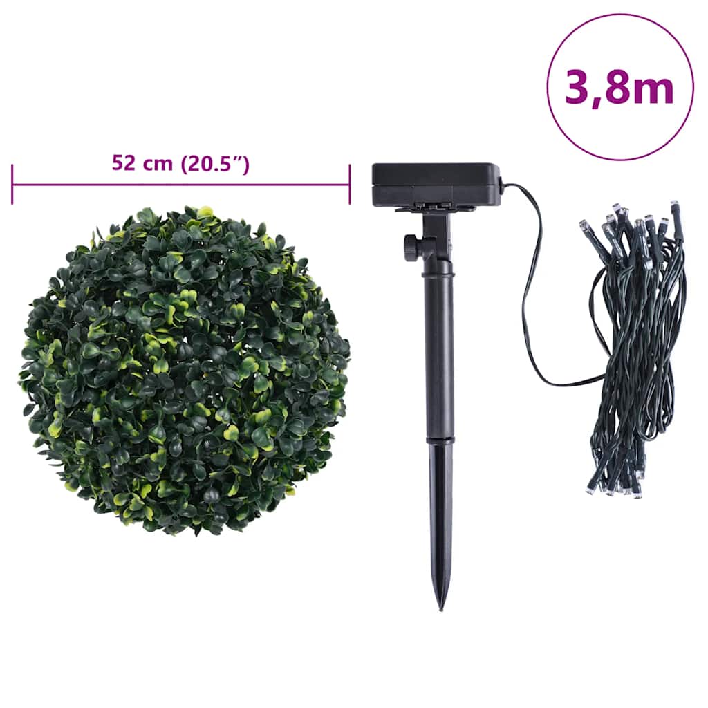 Kunstige buksbomballer med LED-lys 2 stk grønn 52 cm