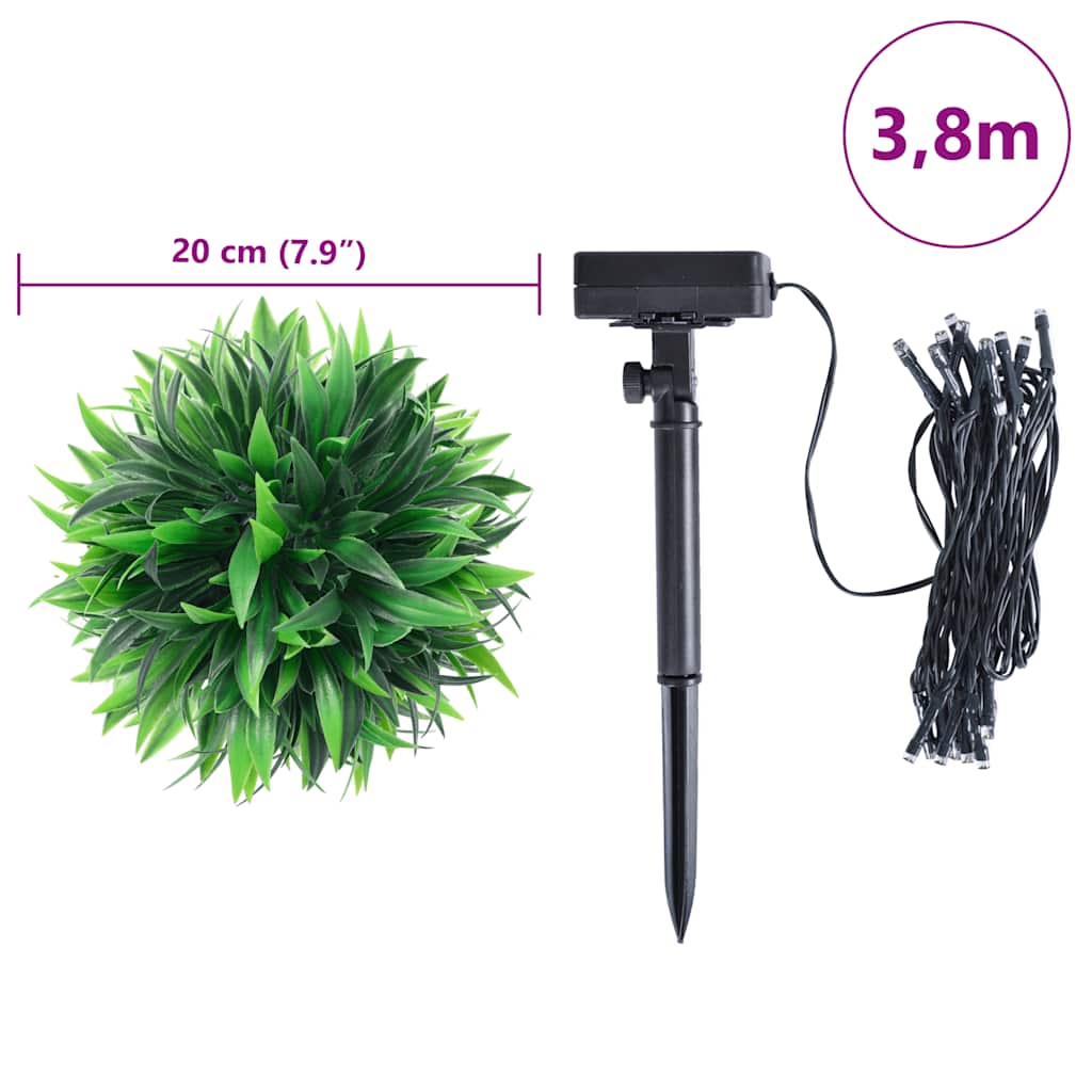 Kunstige buksbomballer med LED-lys 2 stk grønn 20 cm