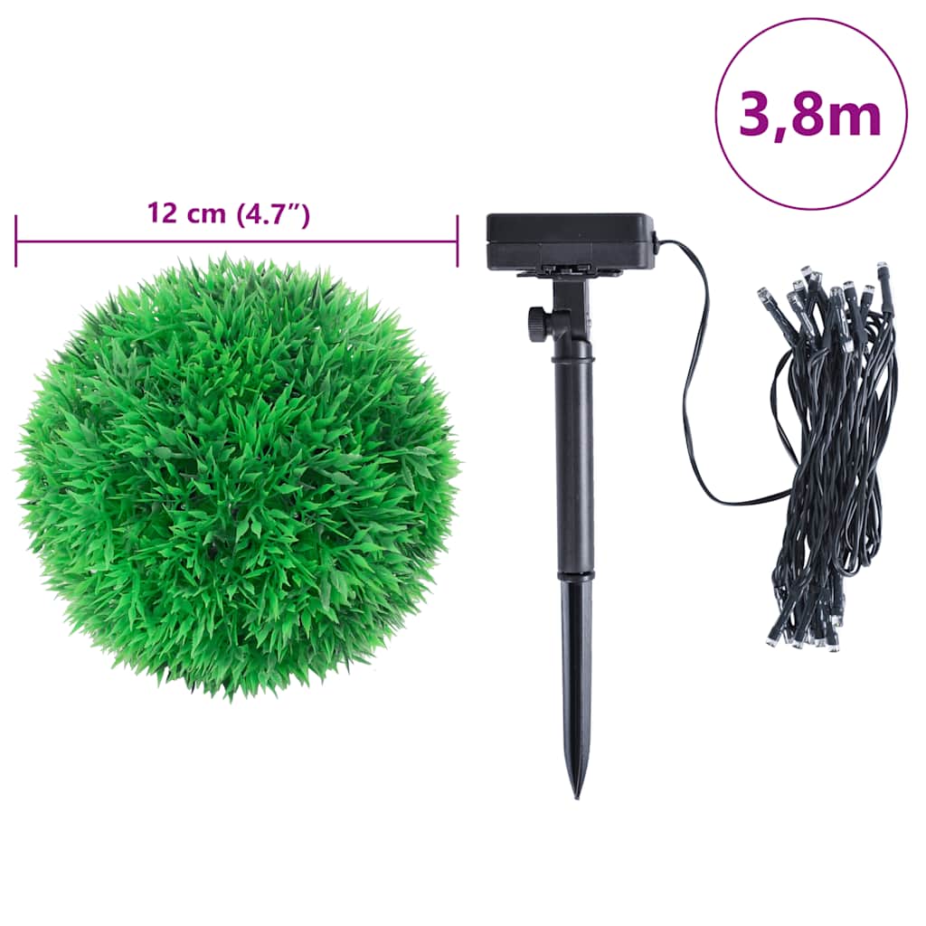 Kunstige buksbomballer med LED-lys 4 stk grønn 12 cm