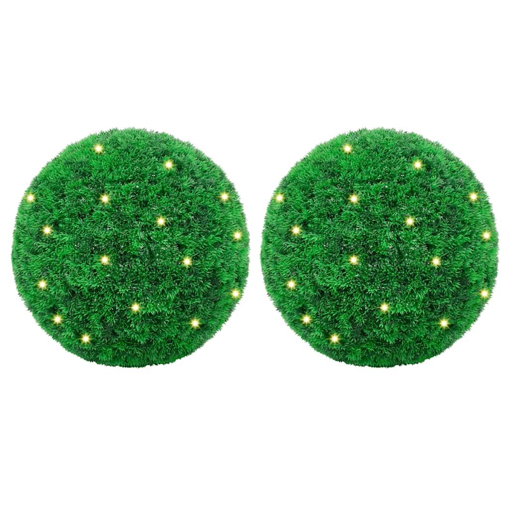 Kunstige buksbomballer med LED-lys 2 stk grønn 35 cm