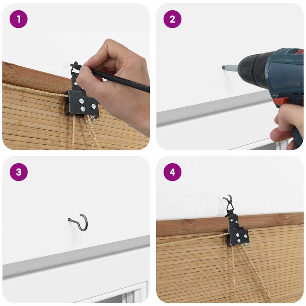 Rullegardin med gardiner Brun 110 x 220 cm Bambus