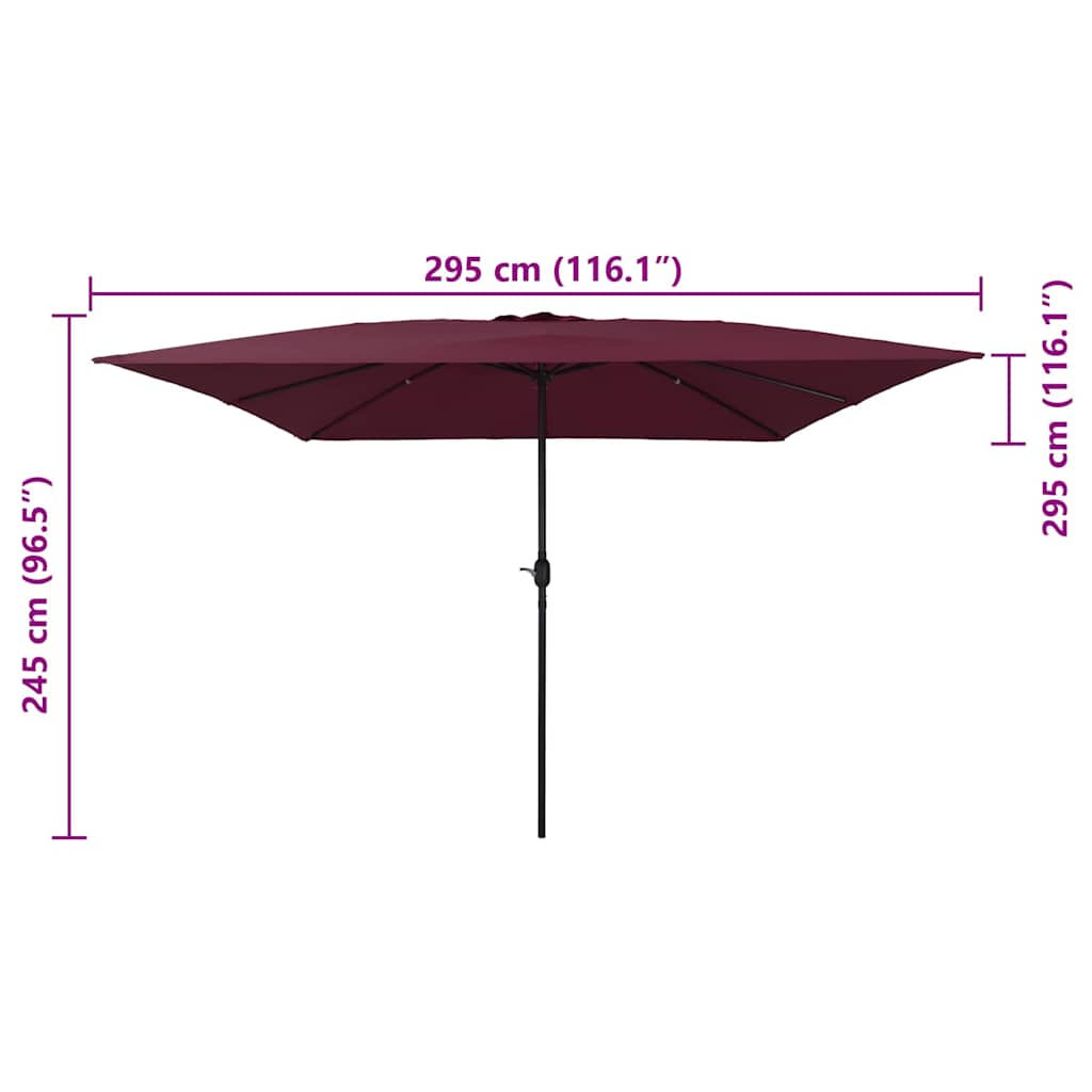 Hageparasol Bordeaux Rød 295 x 295 x 245 cm Polyester og stål vidaXL