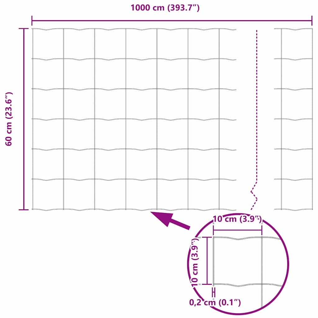 Euro gjerde Grå 0,6 x 10 m PVC-belagt jern