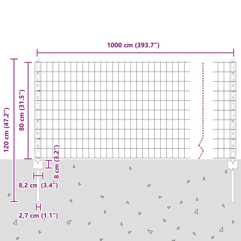 Euro gjerdet med stolpe 10 x 0,8 m PVC-belagt stål Grå Mesh