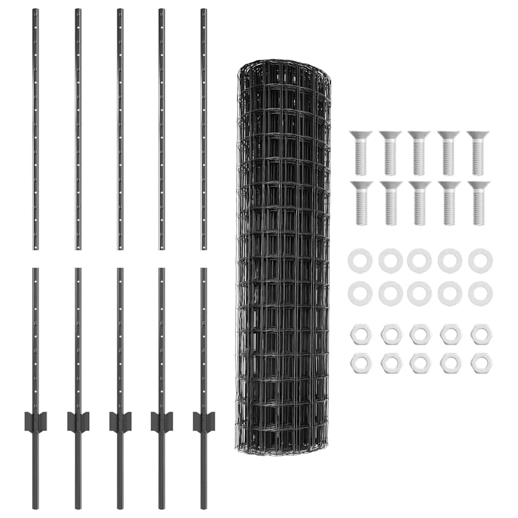 Euro gjerdet med stolpe 10 x 1,2 m PVC-belagt stål Grå Mesh
