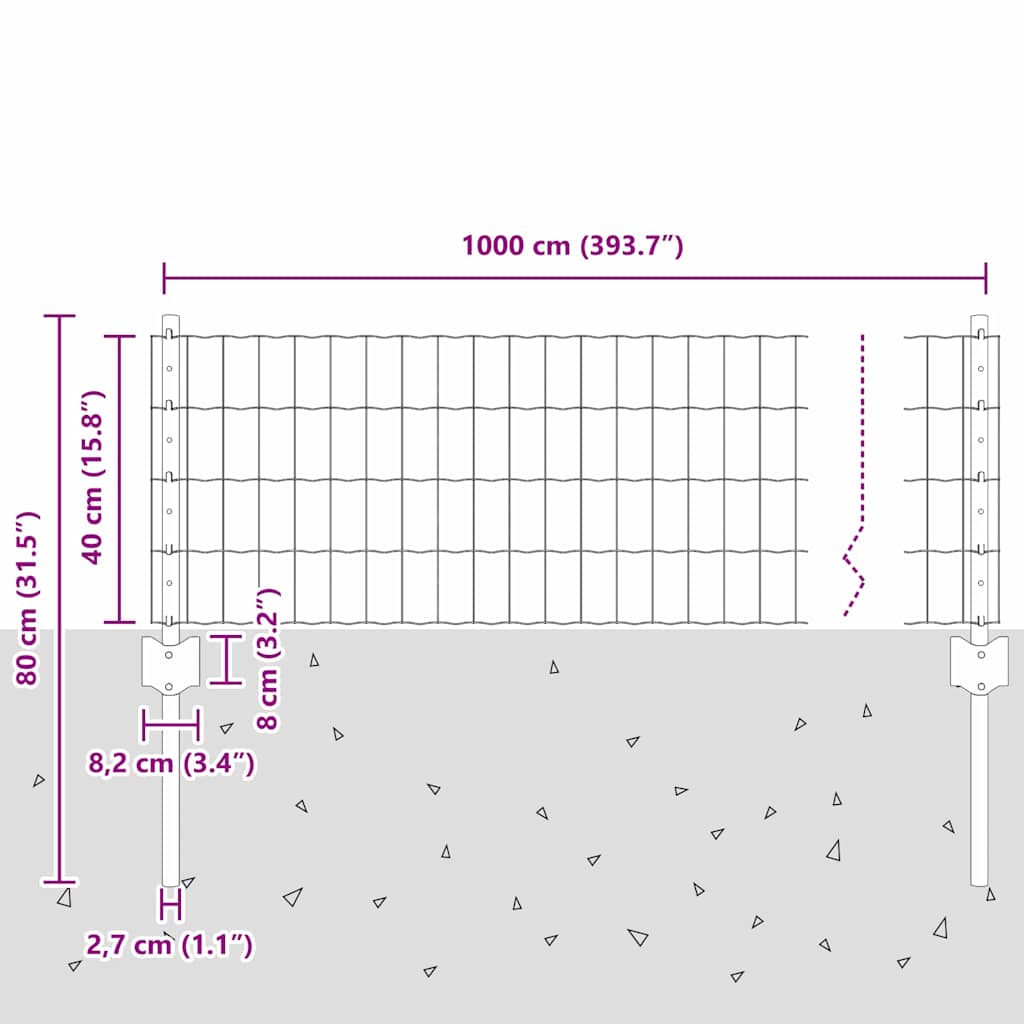 Euro gjerdet med stolpe 10 x 0,4 m PVC-belagt stål Grå Mesh