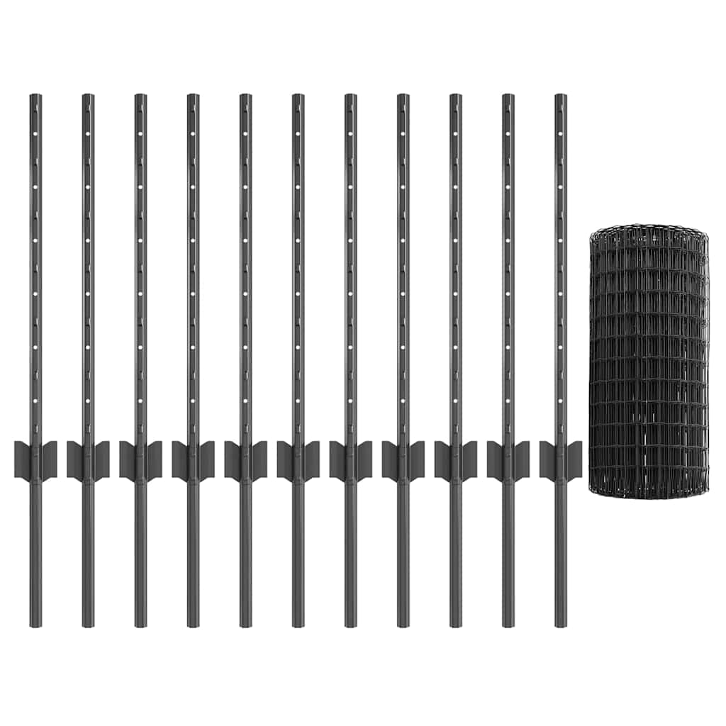 Euro gjerdet med stolpe 25 x 0,6 m PVC-belagt stål Grå Mesh