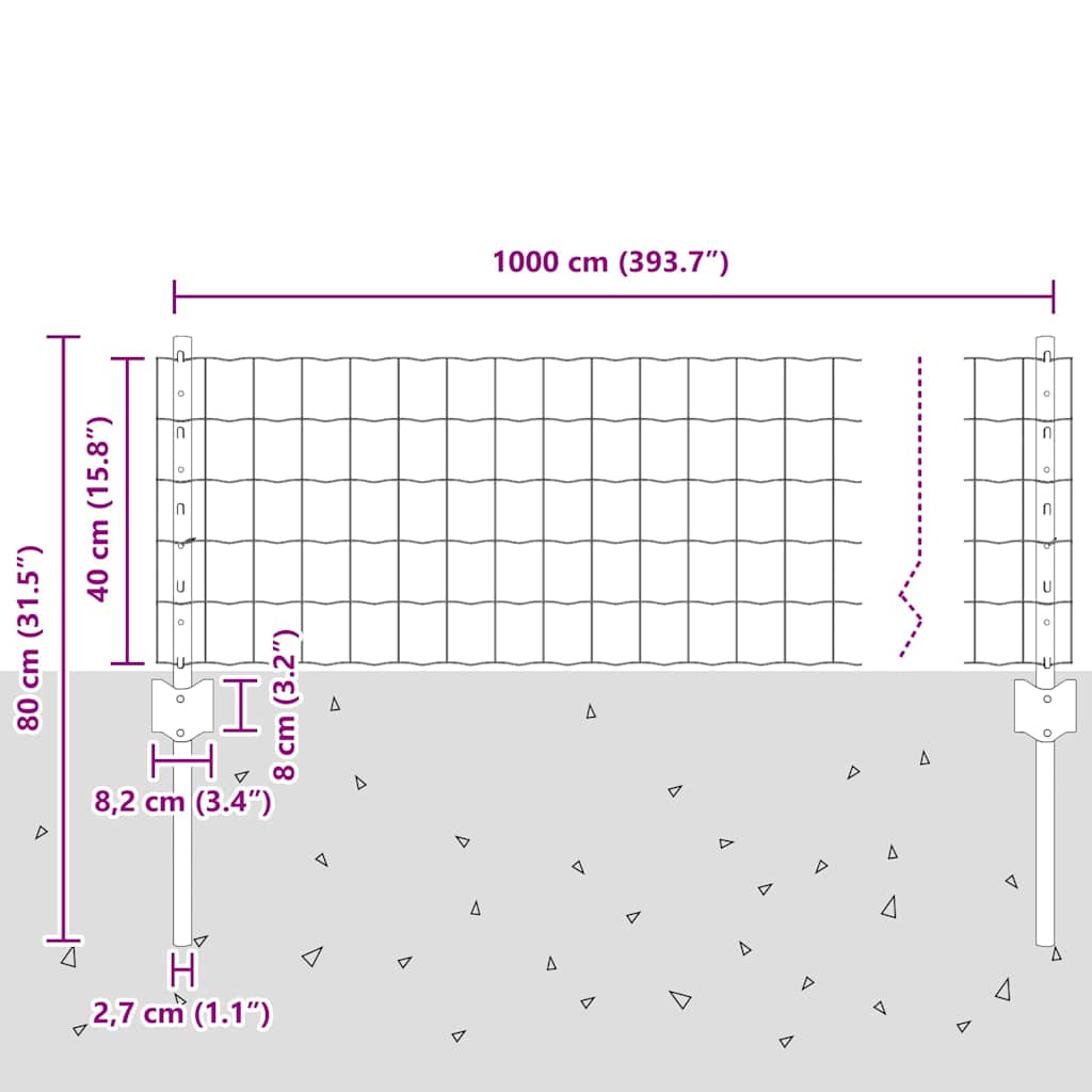 Euro gjerdet med stolpe 10 x 0,4 m PVC-belagt stål Grå Mesh