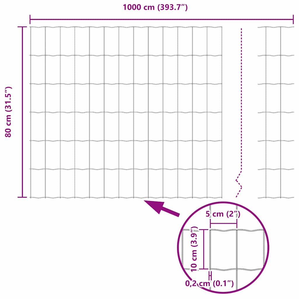 Gjerde med innlegg. sølv 0.8 x 10 m Stål