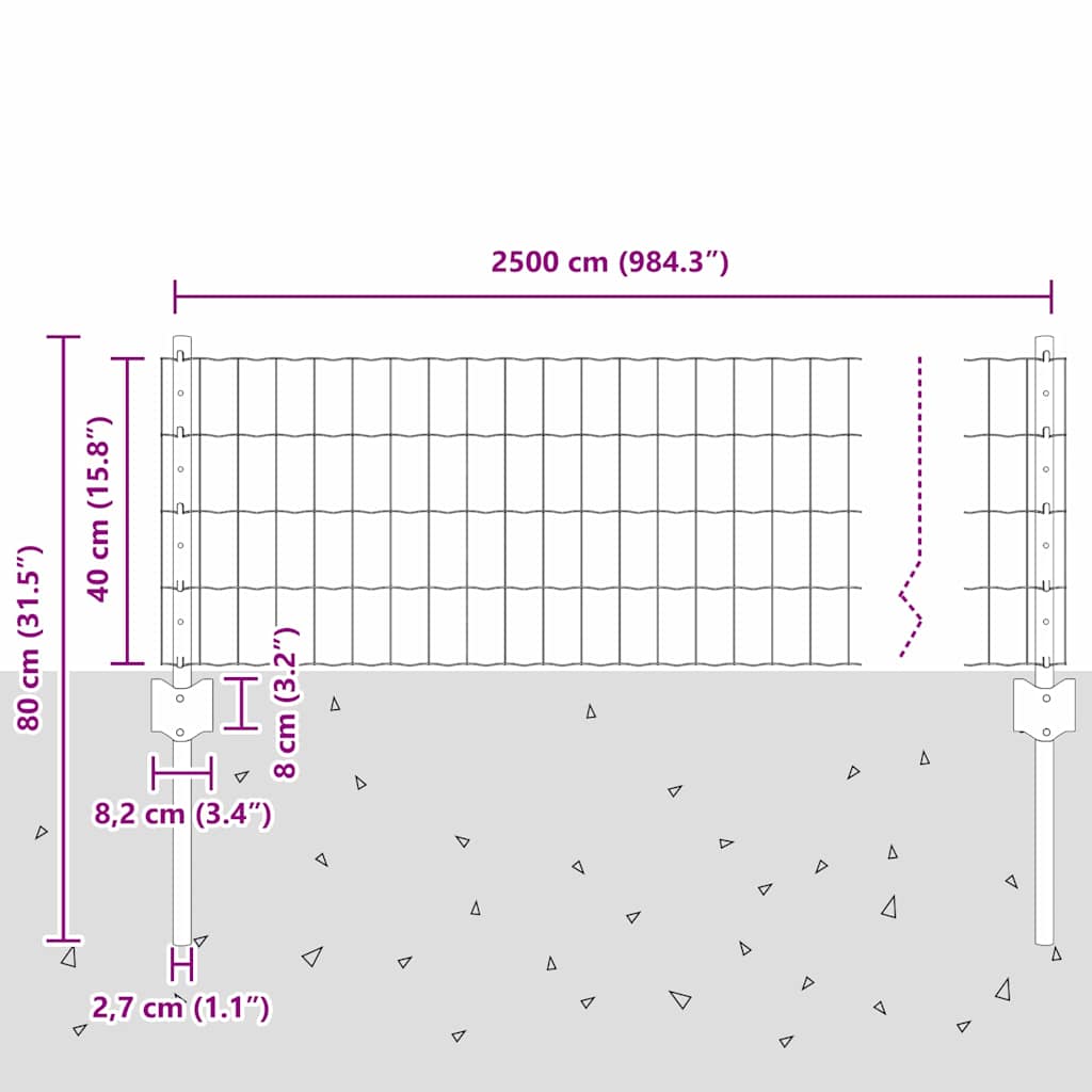 Euro gjerdet med stolpe 25 x 0,4 m Galvanisert stål Sølv Mesh