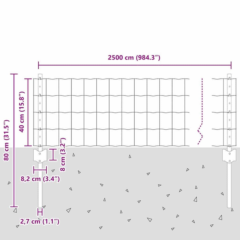 Euro gjerdet med stolpe 25 x 0,4 m Galvanisert stål Sølv Mesh