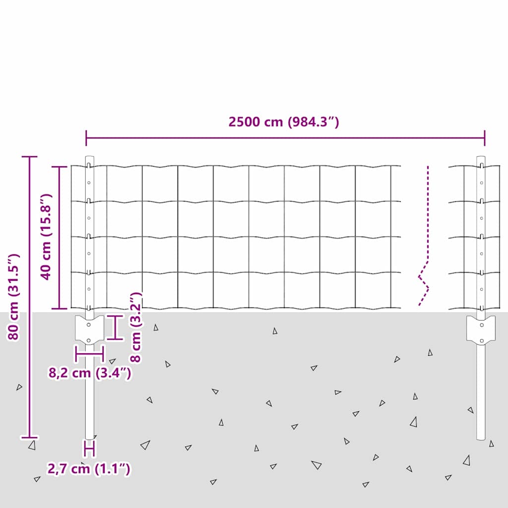 Gjerde med innlegg. sølv 0.4 x 25 m Stål