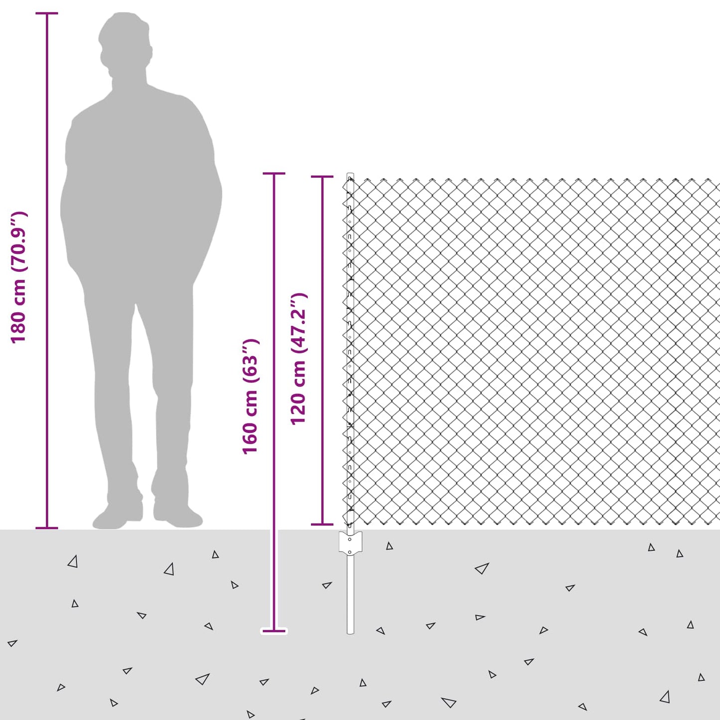 Kjettinggjerde med stolpe 10 x 1,2 m PVC-belagt stål Grå Mesh