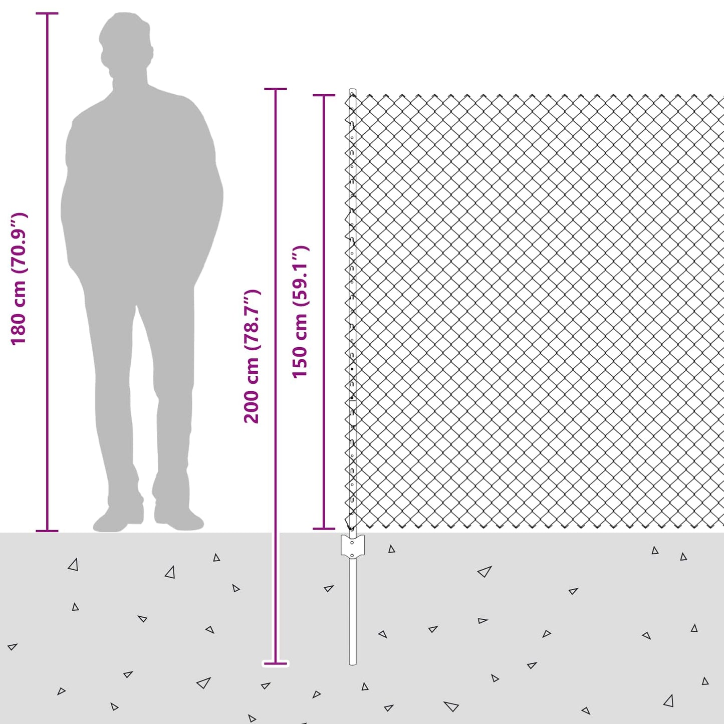 Kjettinggjerde med stolpe 10 x 1,5 m PVC-belagt stål Grå Mesh
