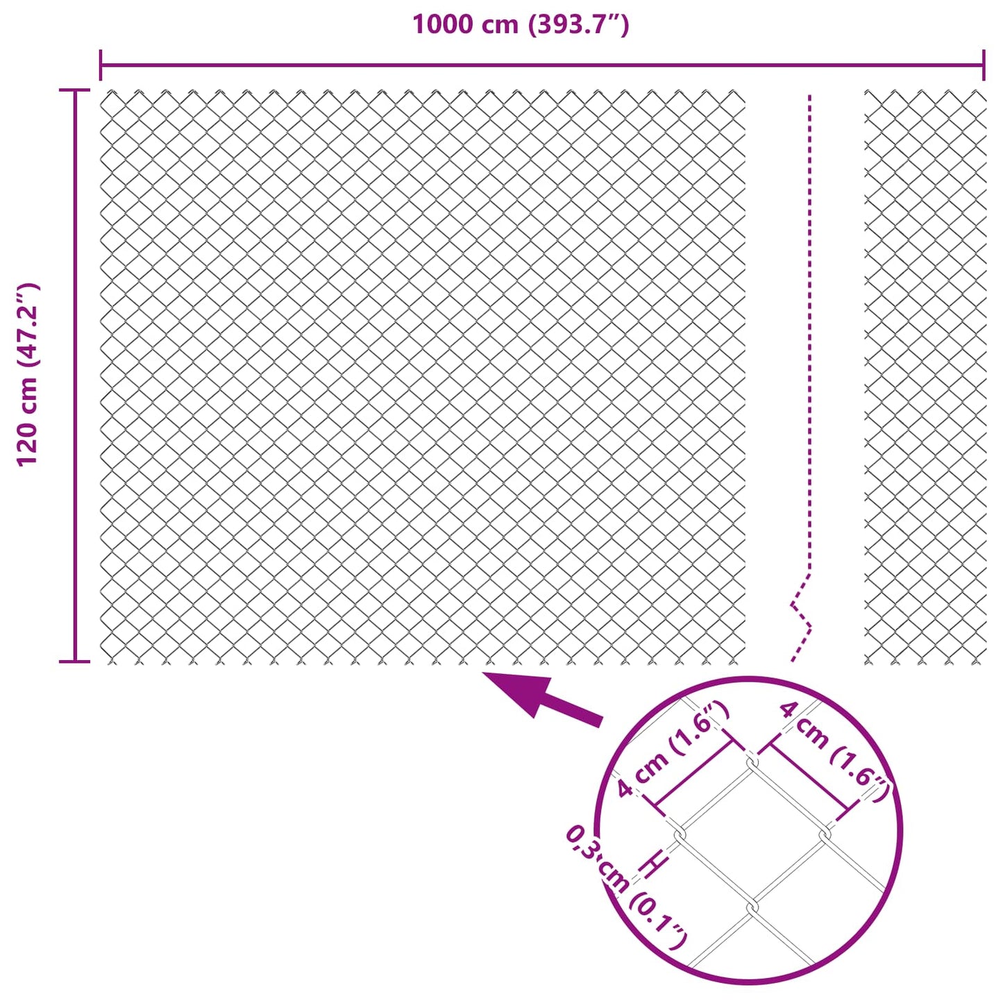 Kjettinggjerde med stolpe 10 x 1,2 m PVC-belagt stål Grå Mesh