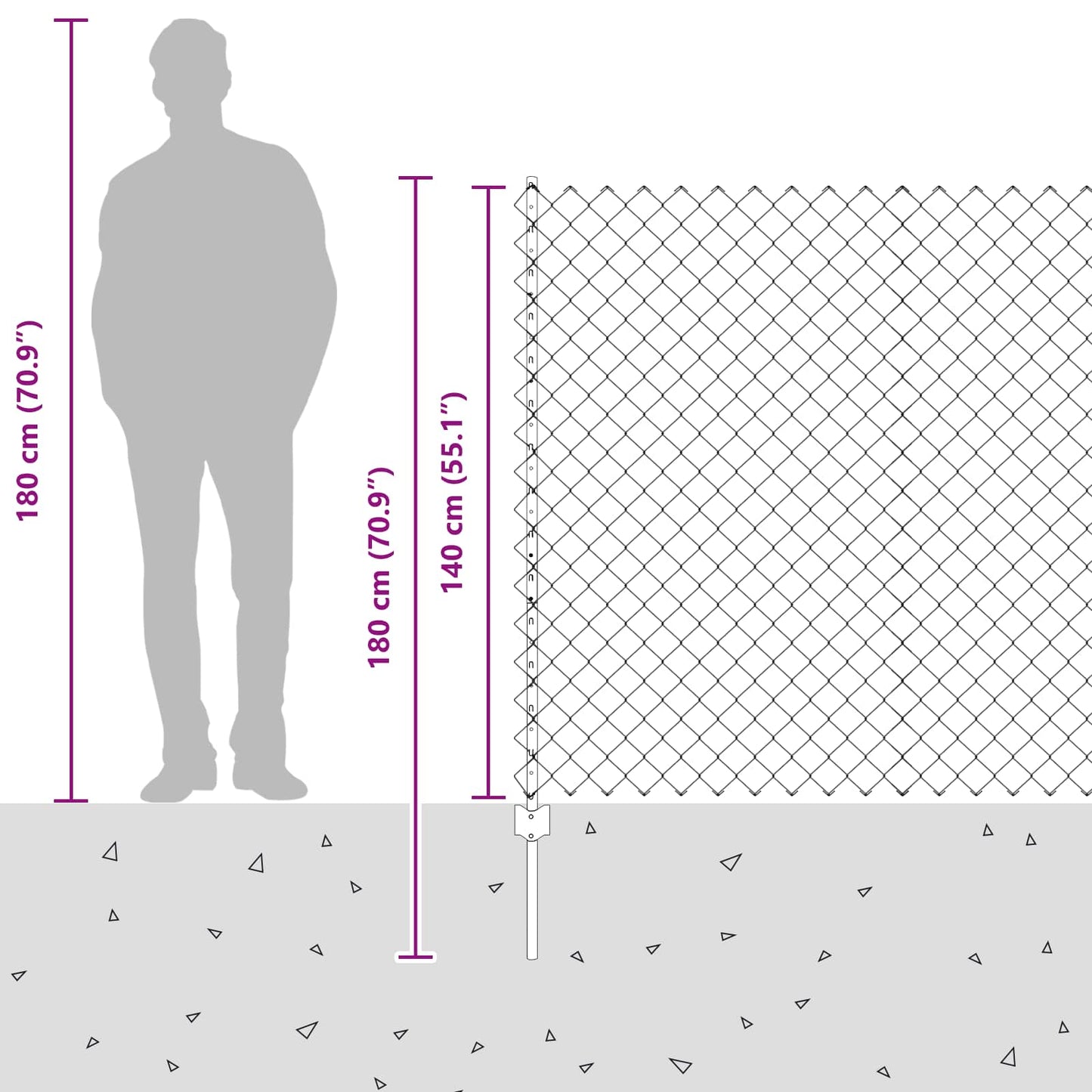 Kjettinggjerde med stolpe 10 x 1,4 m PVC-belagt stål Grå Mesh