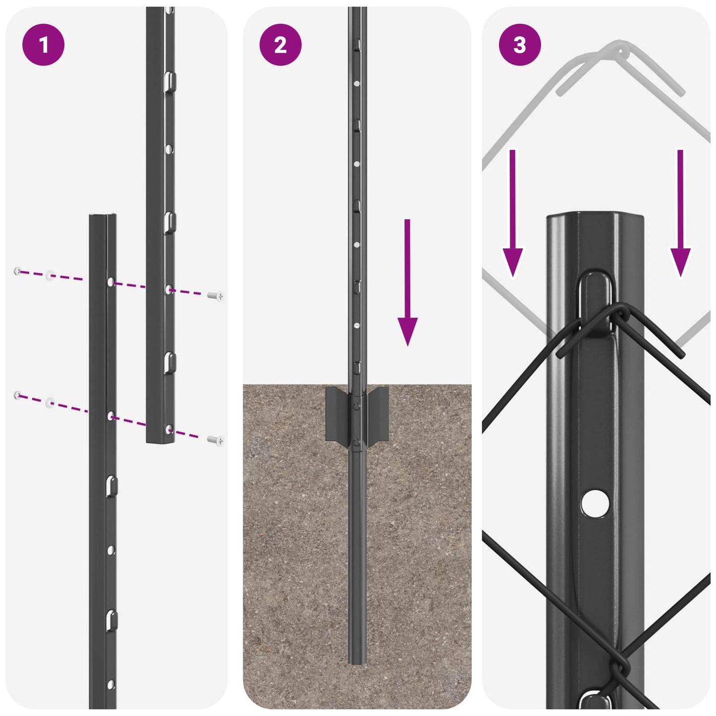 Kjettinggjerde med stolpe 10 x 1,5 m PVC-belagt stål Grå Mesh