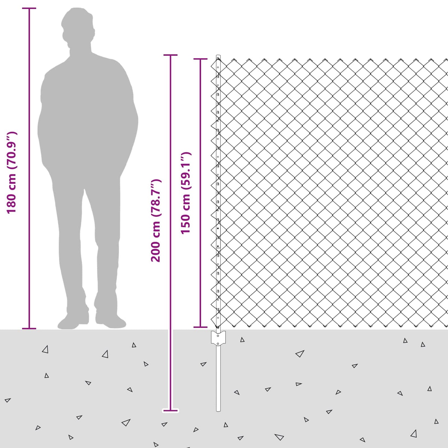 Kjettinggjerde med stolpe 10 x 1,5 m PVC-belagt stål Grå Mesh