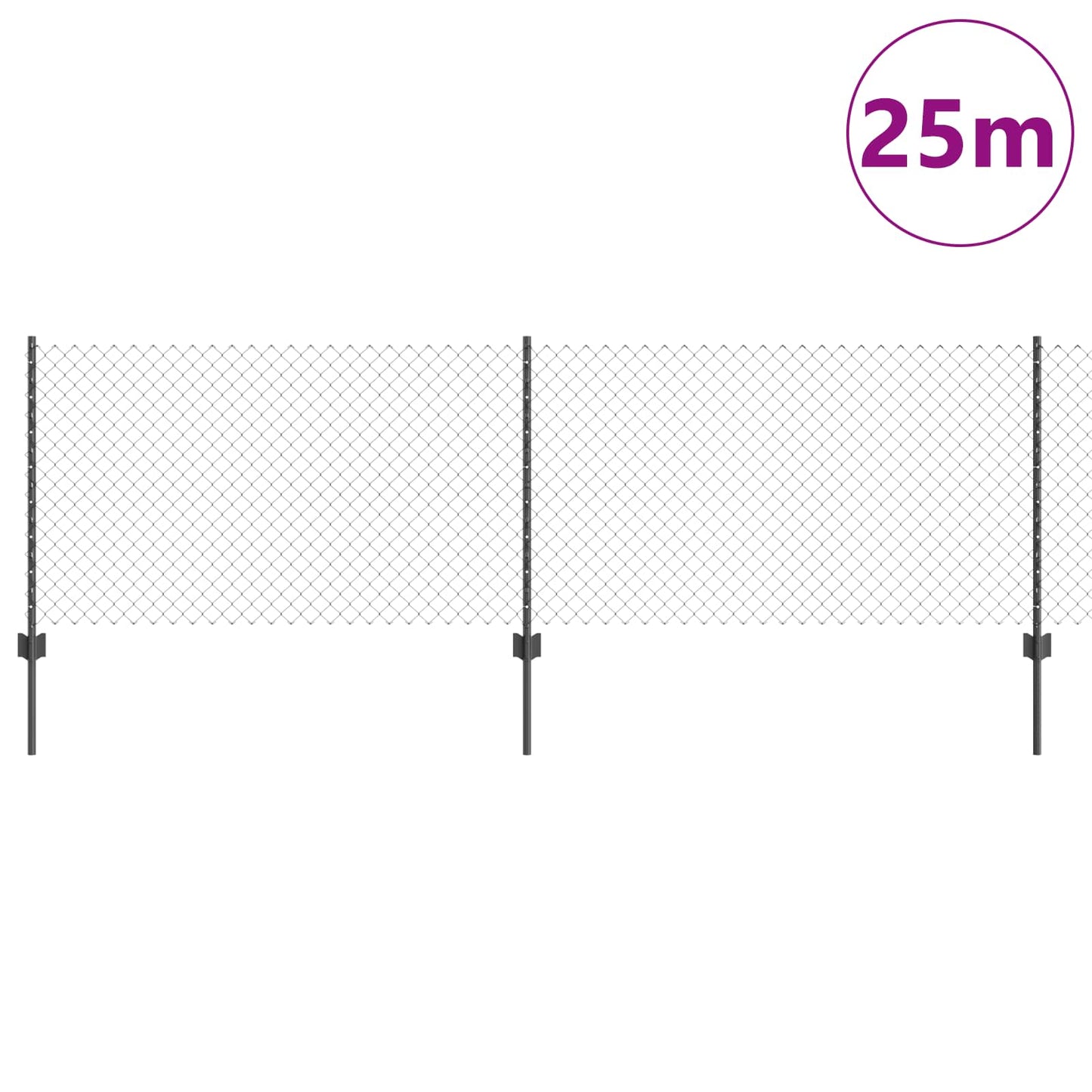 Kjettinggjerde med stolpe 25 x 0,8 m PVC-belagt stål Grå Mesh