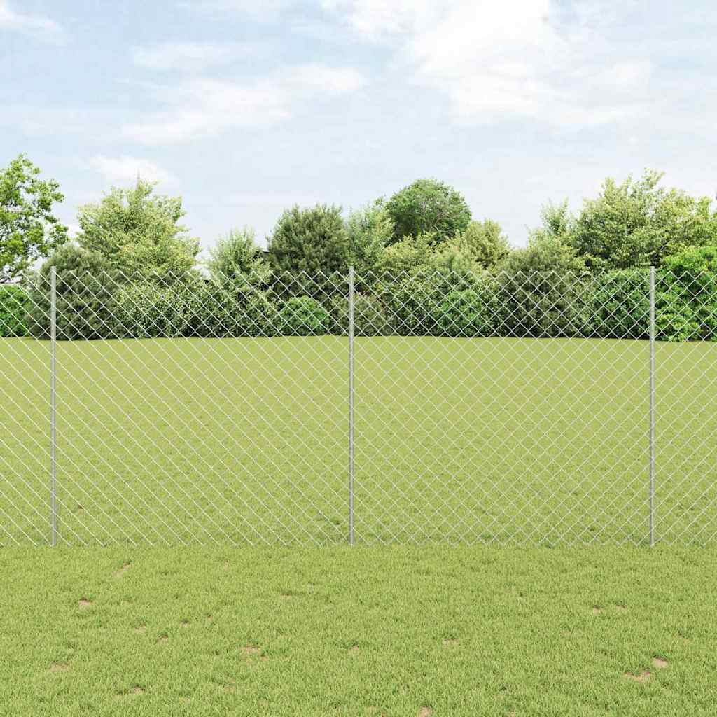Kjettinggjerde med stolpe 10 x 1,4 m Galvanisert stål Sølv Mesh