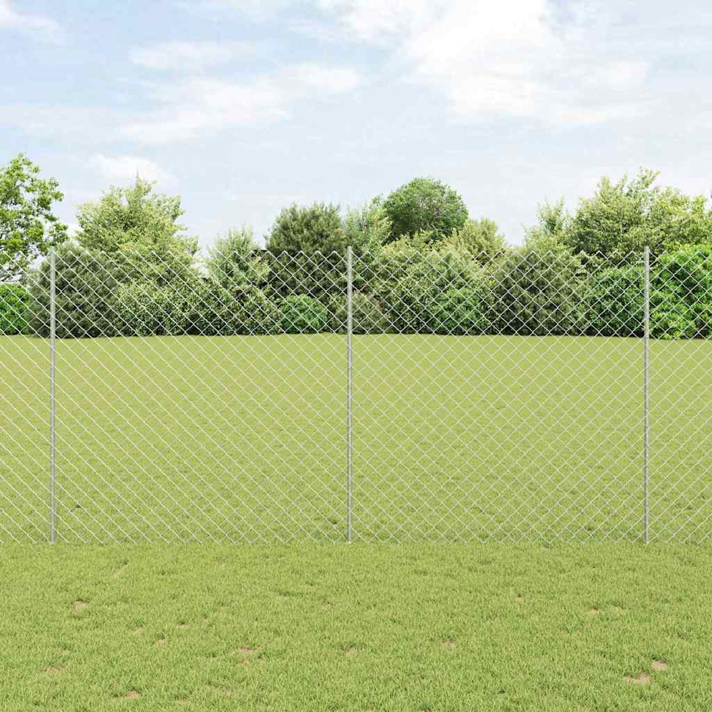 Kjettinggjerde med stolpe 10 x 1,5 m Galvanisert stål Sølv Mesh