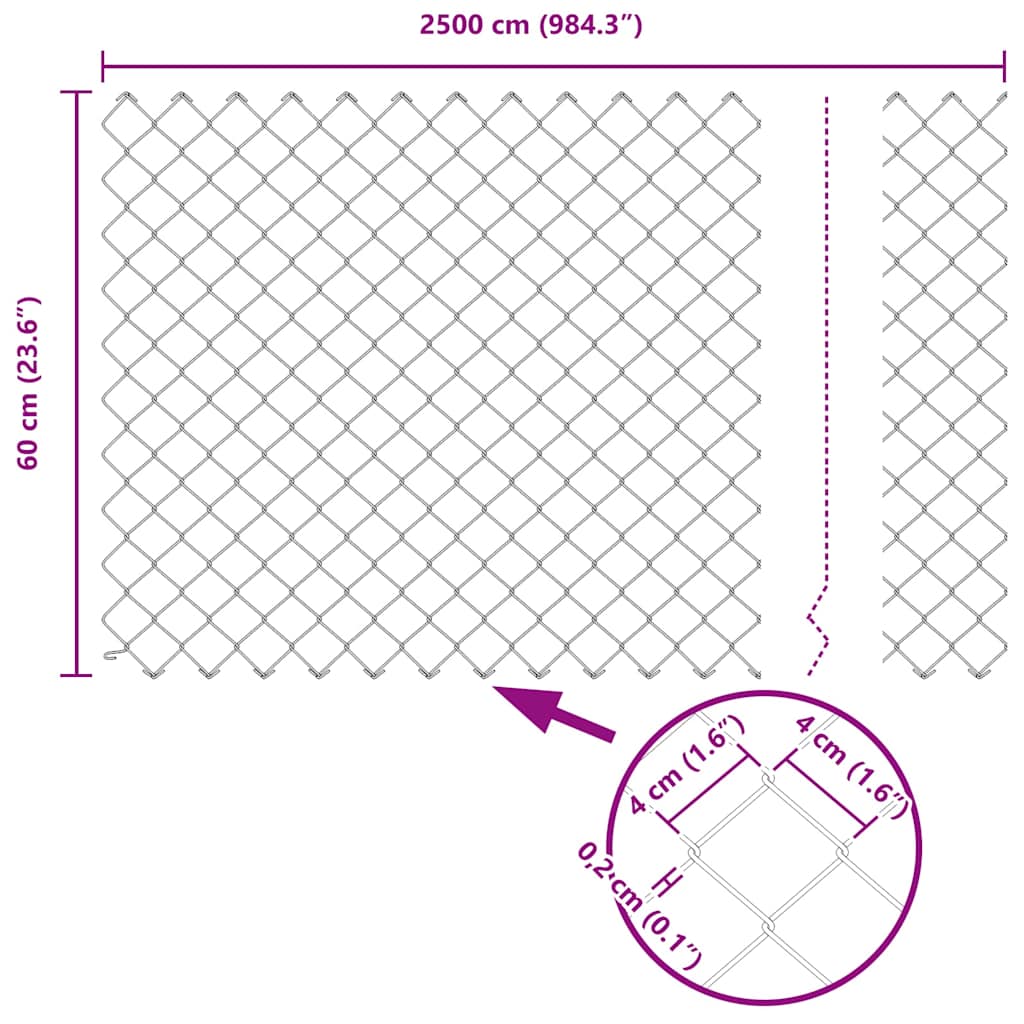 Gjerde med innlegg. sølv 0.6 x 25 m Stål