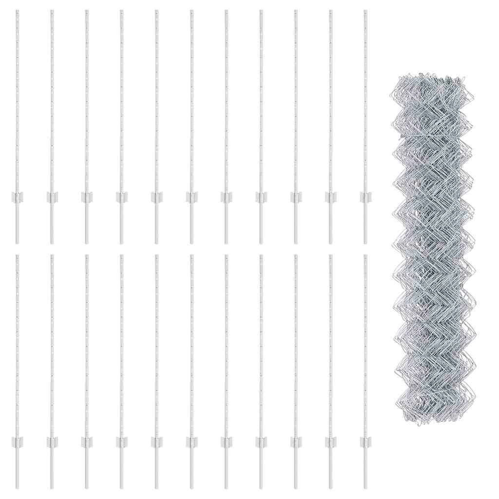 Kjettinggjerde med stolpe 25 x 1,2 m Galvanisert stål Sølv Mesh