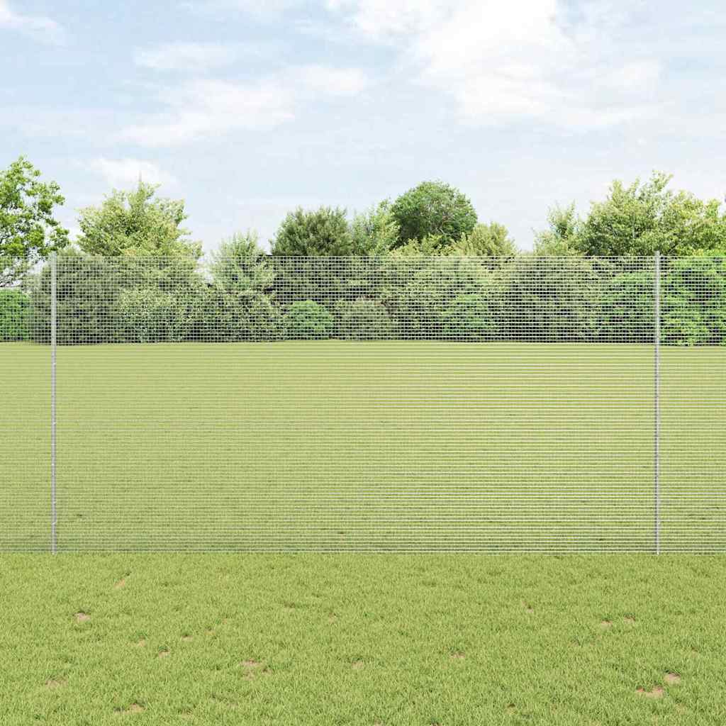 Sveiset trådgjerde med stolper 25 x 1,5 m Galvanisert stål Sølv