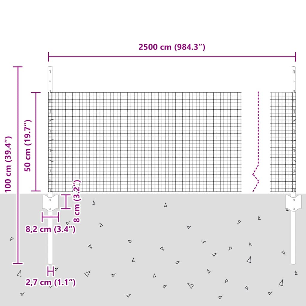 Sveiset trådgjerde med stolper 25 x 0,5 m Galvanisert stål Mesh