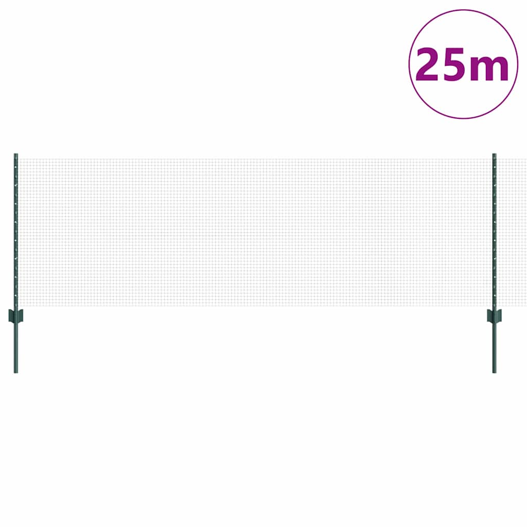 Sveiset trådgjerde med stolper 25 x 0,8 m PVC-belagt stål Grønn