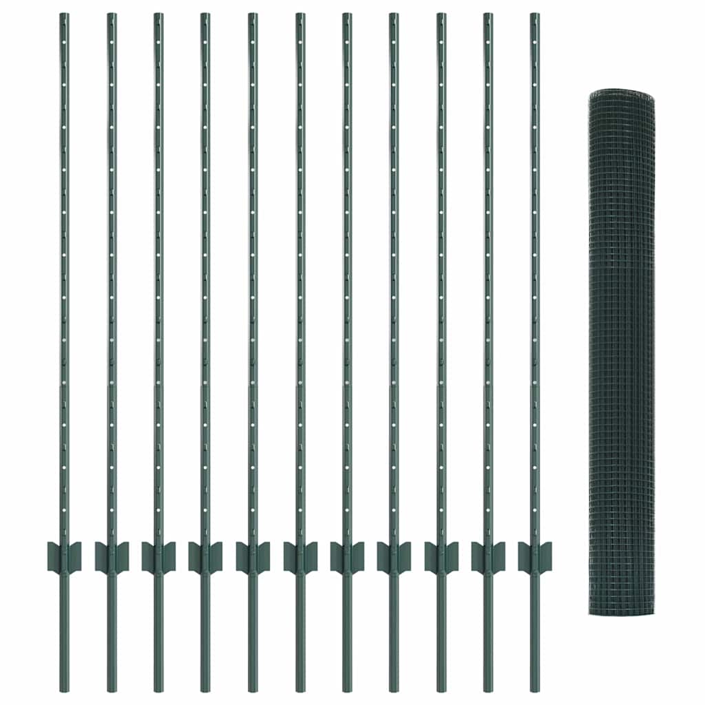 Sveiset trådgjerde med stolper 25 x 1,2 m PVC-belagt stål Grønn